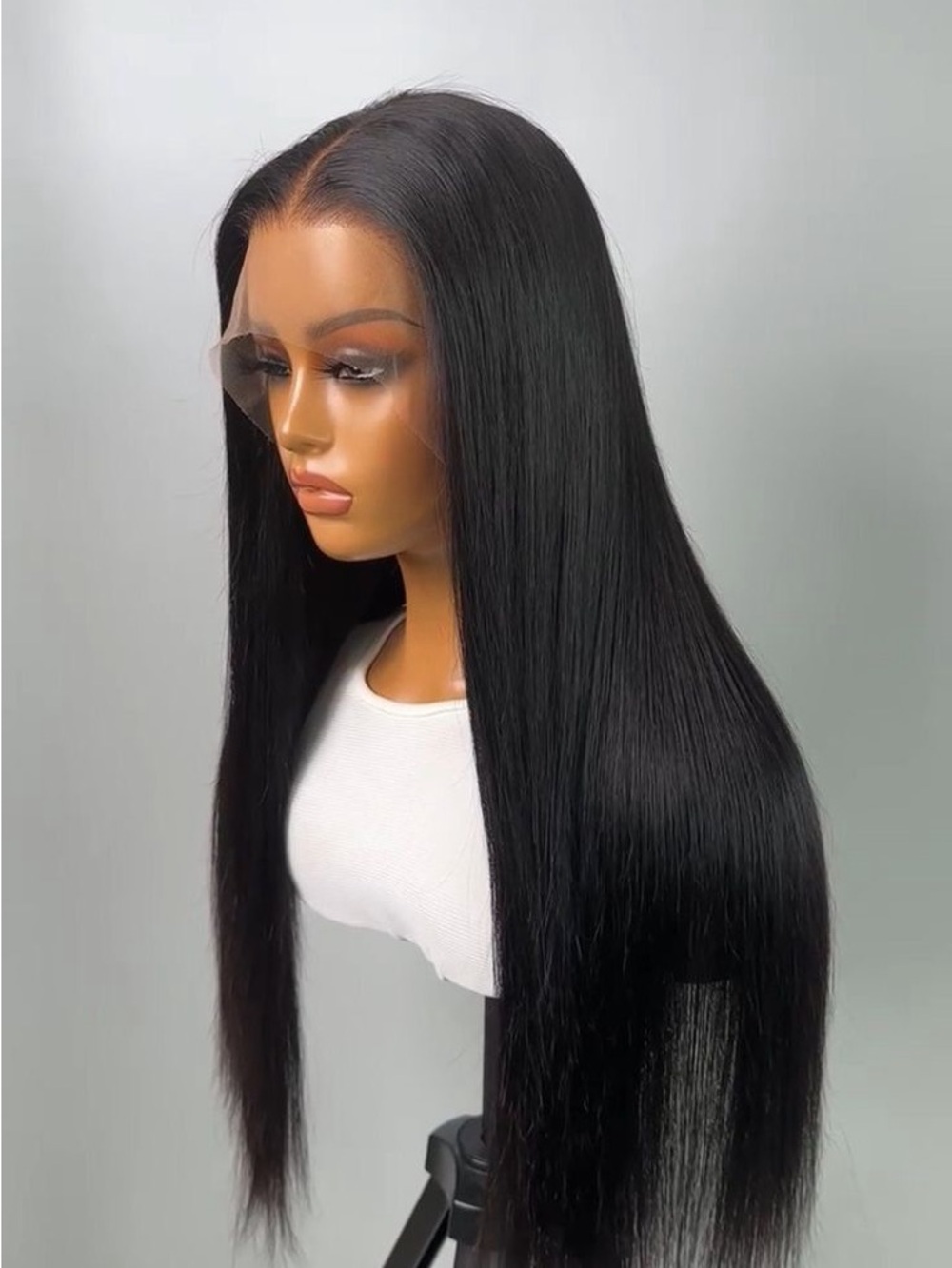Natural Straight Black Lace Front Wig - Sleek Long human Hair